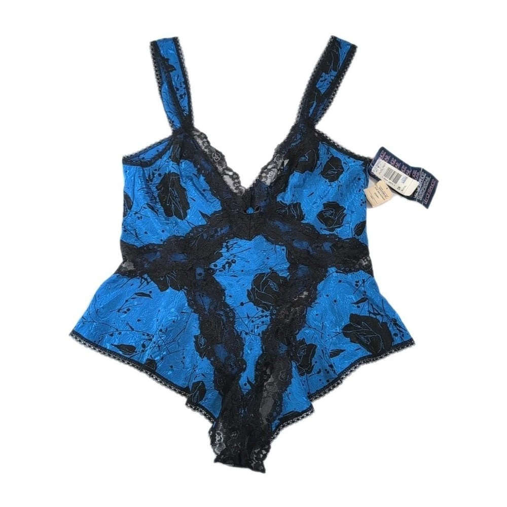 Vintage‎ Lily Of France Royal Blue Lace Floral Lace Satin Teddy Small - New